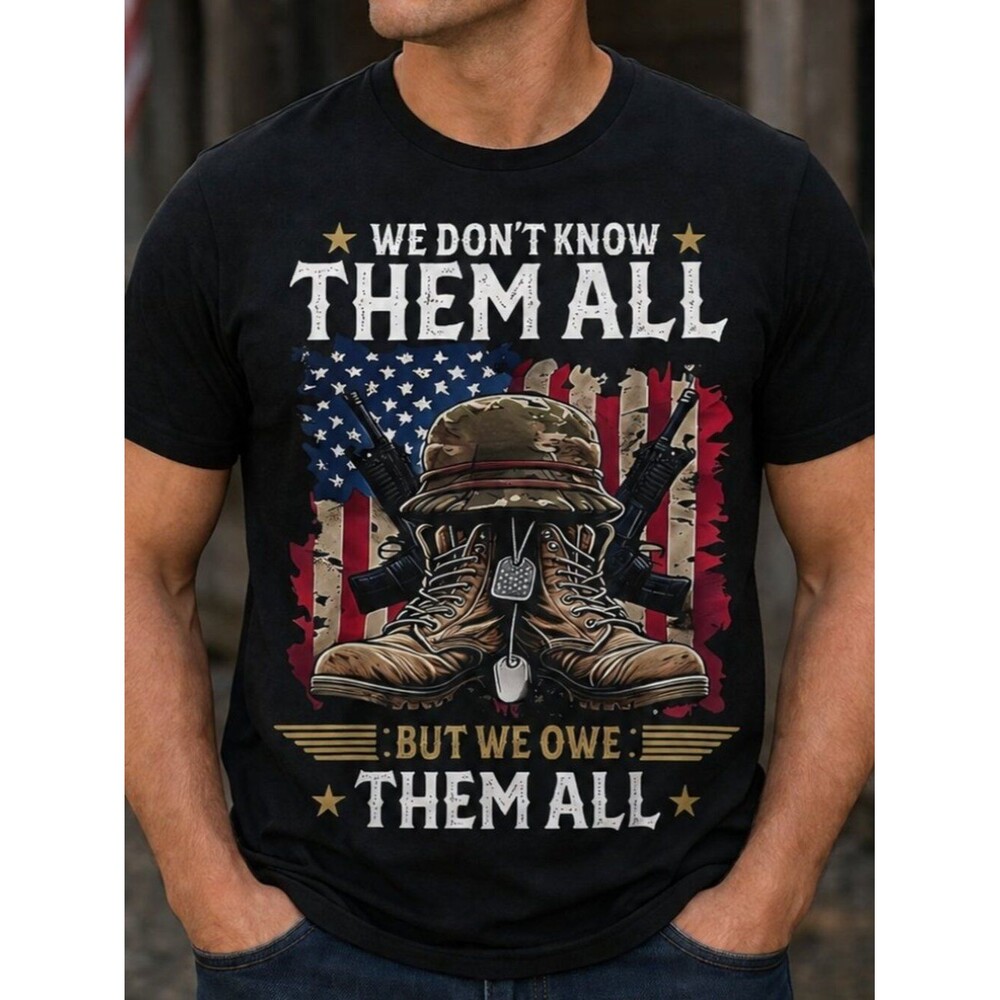 NWT Mens Large L T-Shirt Tee Black Cotton Veteran Shirt We Dont Know Them All